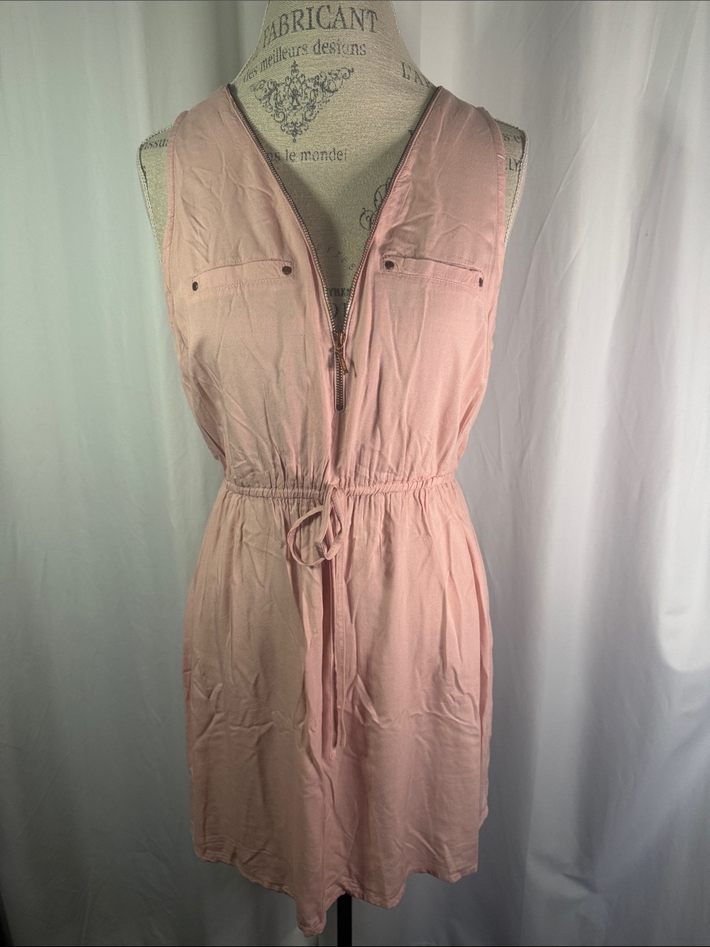 Guess Dusty Pink Sleeveless Zip-Front Drawstring Dress
